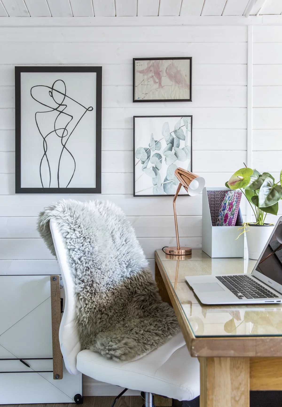 It’s important to have a good chair when working from home and Lisa found these elegant white leather designs from Wayfair. ‘I’m surprised just how comfy they are,’ she says. ‘I threw a couple of faux furs over the seats for extra warmth as the days got chillier’