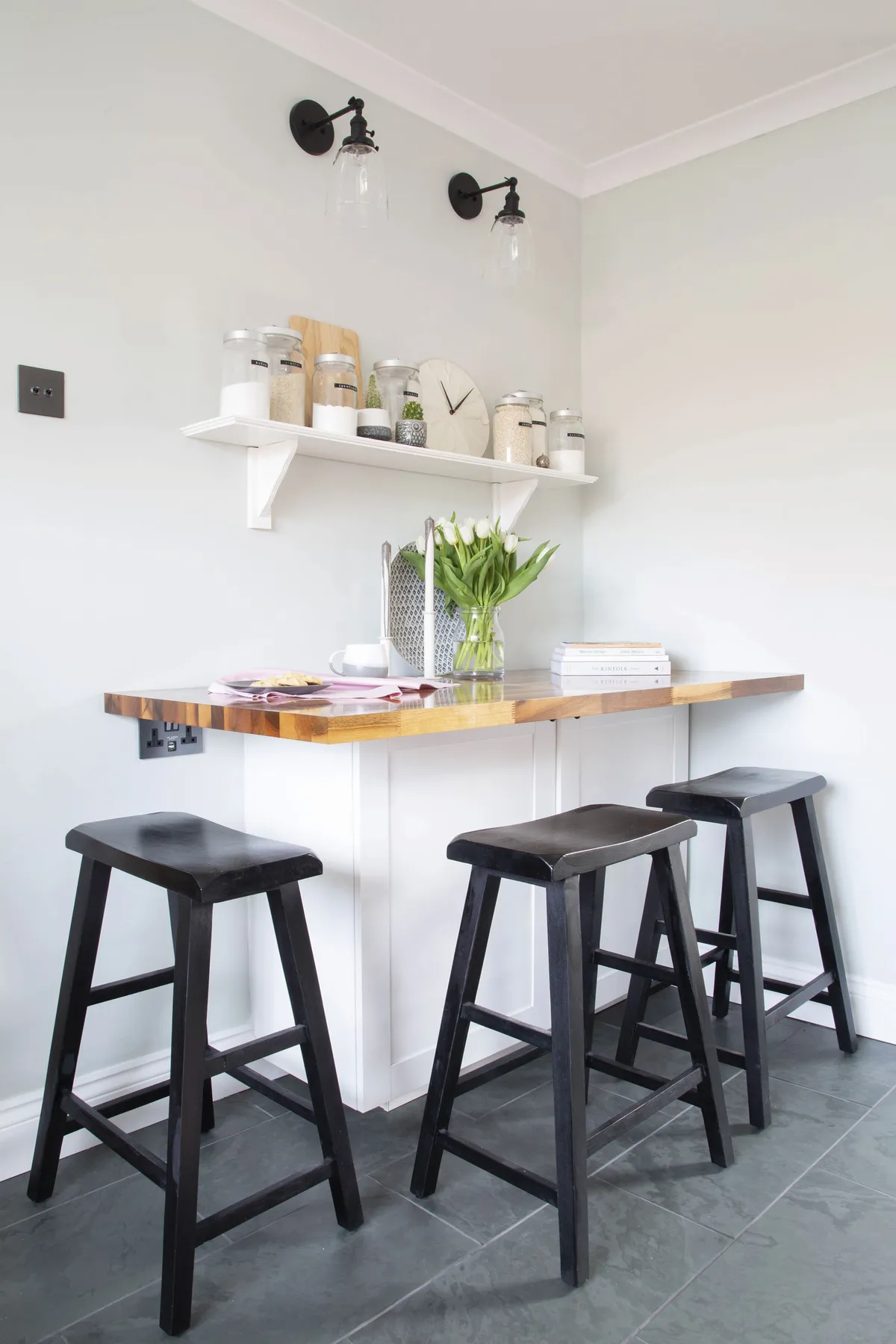 ‘I love the breakfast bar,’ Ruth says. ‘We weren’t going to have one but changed our minds at the last minute, and I’m so glad we did as we use it all the time. The bar stools were an incredibly cheap eBay purchase’