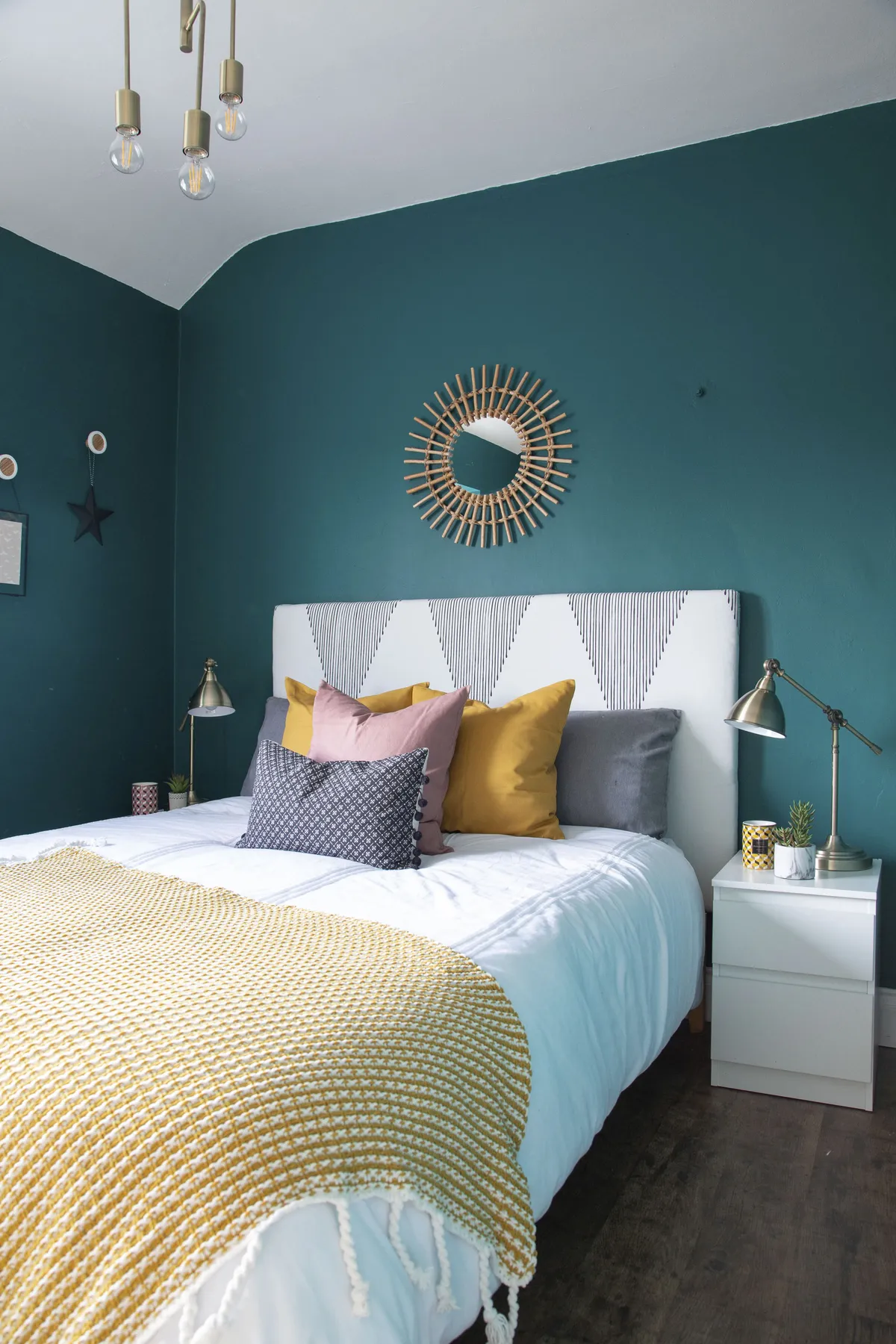 ‘At first, we painted the guest bedroom white and just left it,’ Ruth says. ‘In September 2018 I had a double lung transplant. By December, I felt much stronger and wanted to celebrate by painting the spare room, so in three days over the Christmas period David and I totally transformed it. I chose a punchy hue – Valspar’s Winter Spruce – to reflect our joy at my new-found life and energy’