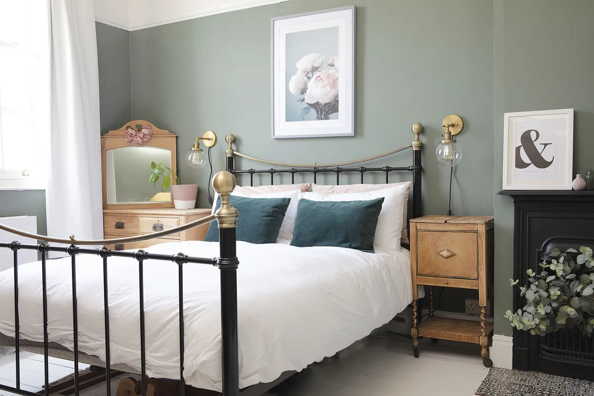 ‘We’re both really bad sleepers so it’s handy having this John Lewis & Partners bed in the spare room as we tend to move around in the night. I’ve finished the room off with some Desenio prints and rich emerald green velvet cushions from H&M Home’