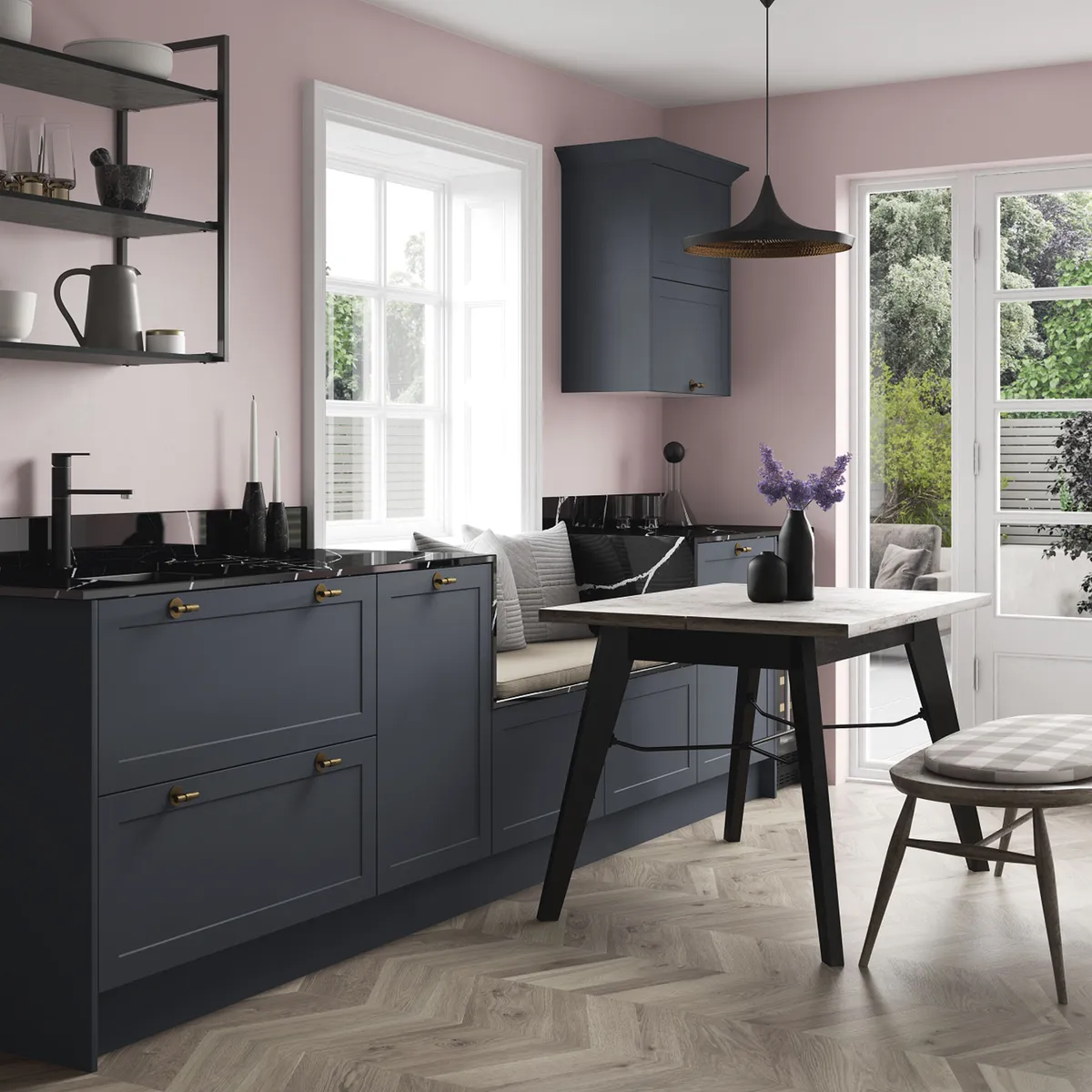 Cambridge kitchen in Midnight Blue, from £1,700 for eight units, Benchmarx