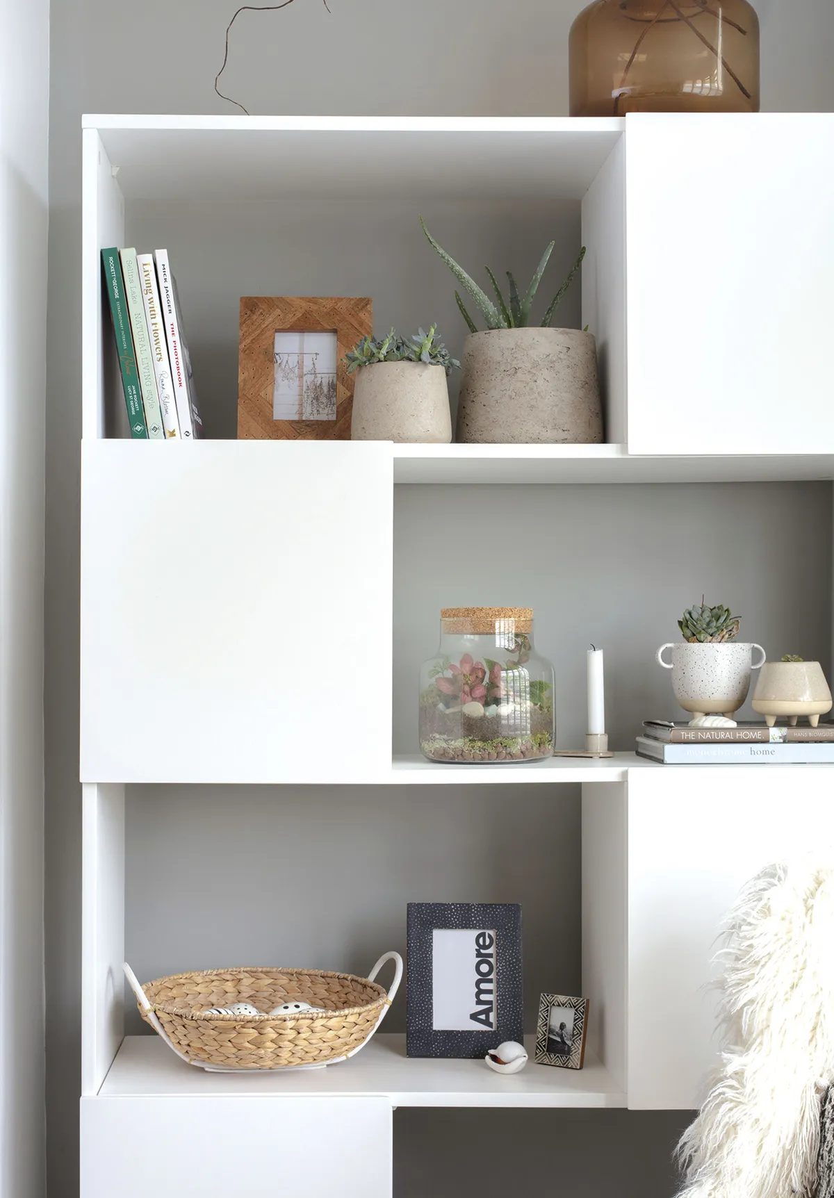 The Arctic bookcase from Maisons du Monde fits in with the Scandi scheme and provides extra space for Yoko to display plants, books and treasured finds