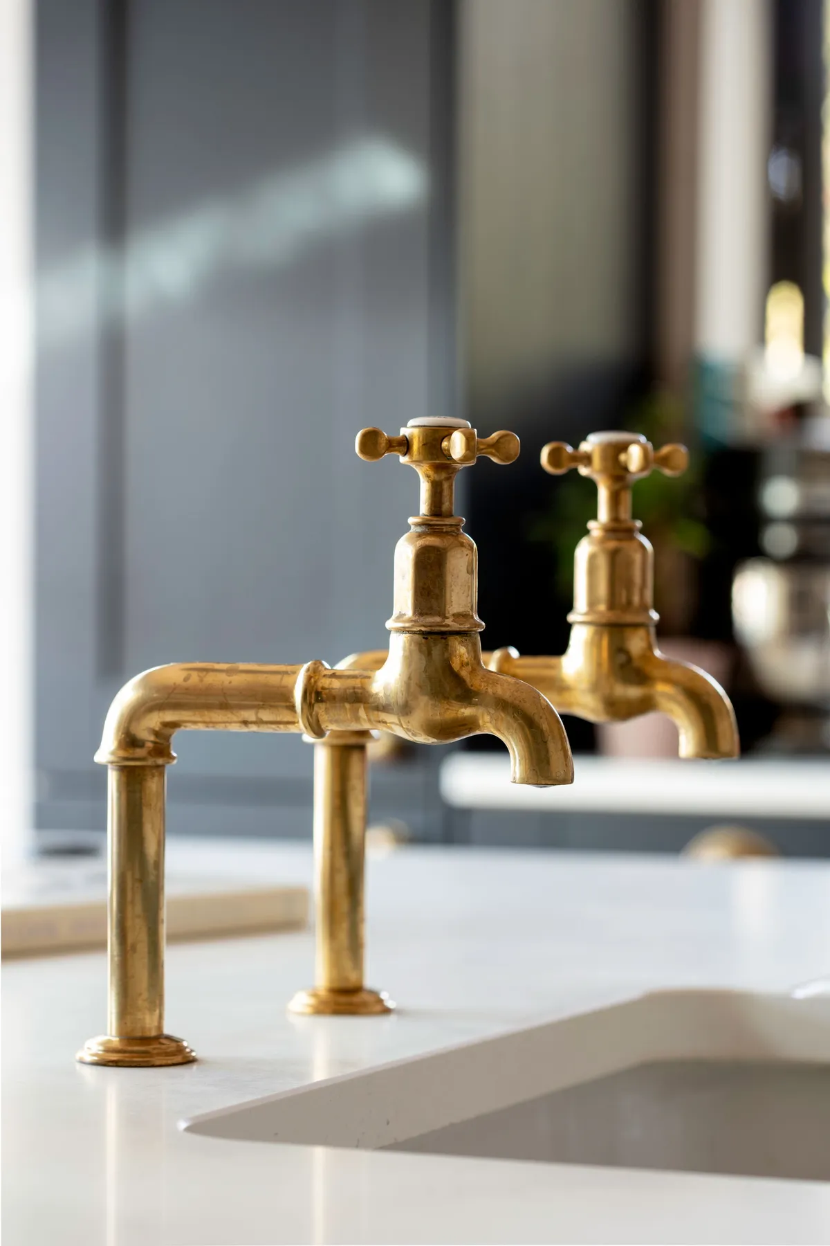 Sara added vintage designs to her modern scheme, including brass taps ‘They were an utter splurge, but worth it!’ she says
