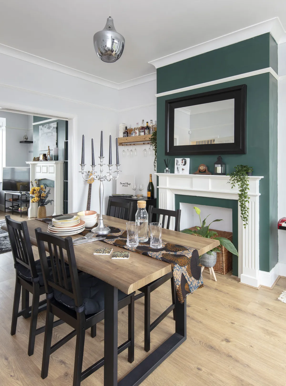 Diandra had unexpected good luck with her dining table – as the company made a mistake with delivery, they gave it to her for free! ‘I love the rustic wooden tabletop and black metal legs, and I styled it with black wooden chairs from IKEA,’ she says