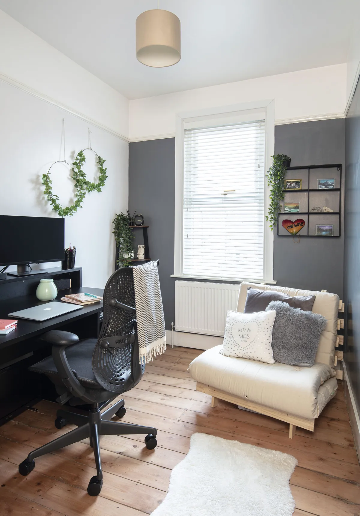 Samuel stripped back the floor in Diandra’s home office to reveal stunning original floorboards. Diandra plans to add orange tones to energise the space now she’s working from home full-time