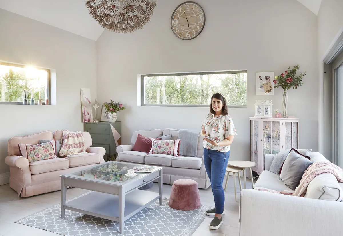 Blend old and new, as Gillian has, by mixing preloved pieces with a contemporary neutral and blush palette. Gillian’s sofas are second-hand Laura Ashley designs that she had recovered