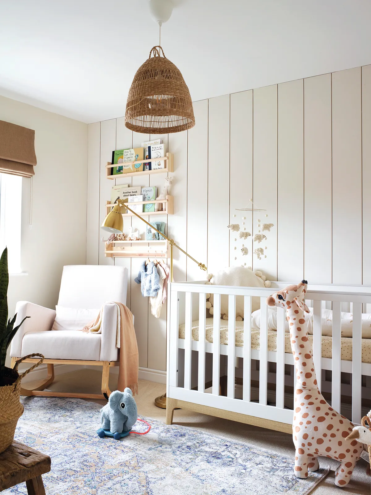 Bobby's nursery room has been decorated with a gender-neutral colour scheme and soothing natural materials