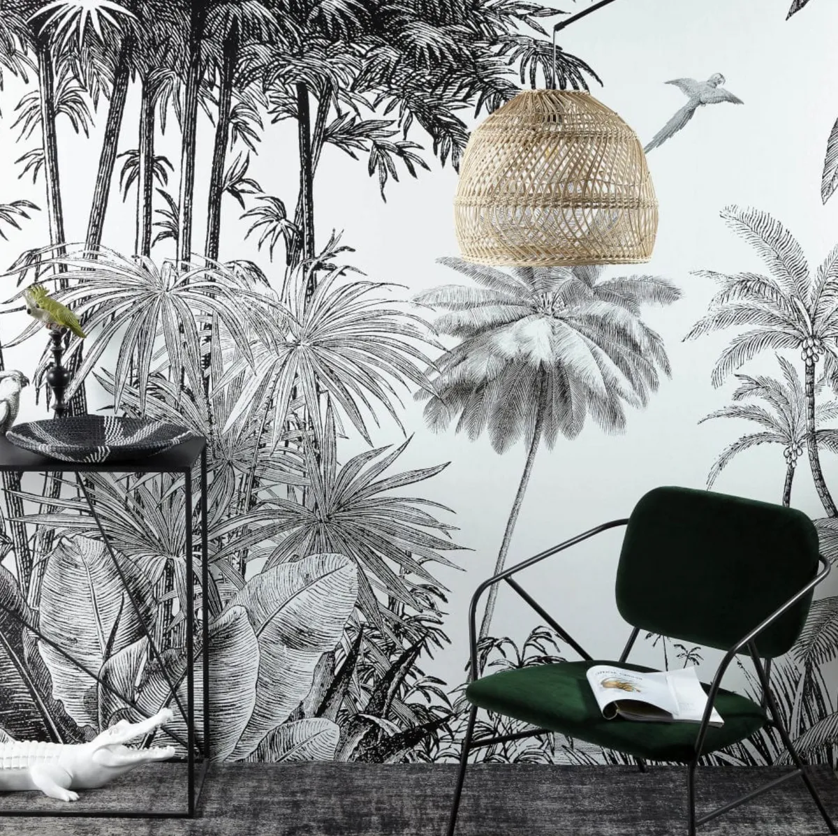 Black and White Jungle Print Wallpaper, £176, Maisons du Monde