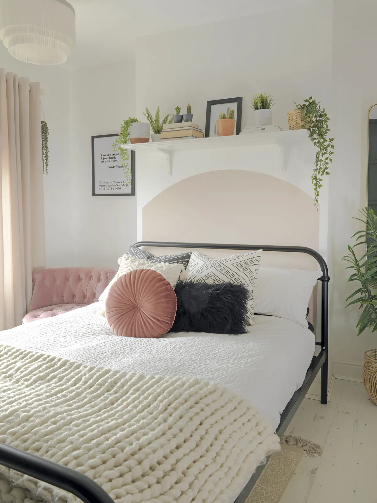 In the master bedroom, Raya has kept the décor light, with subtle tones of blush and sand. ‘If I had to change something about our house it would be to have more natural light,’ she says. ‘It goes hand in hand with having a mid-terrace, I suppose, but I’d love more light coming in, especially in the summer’
