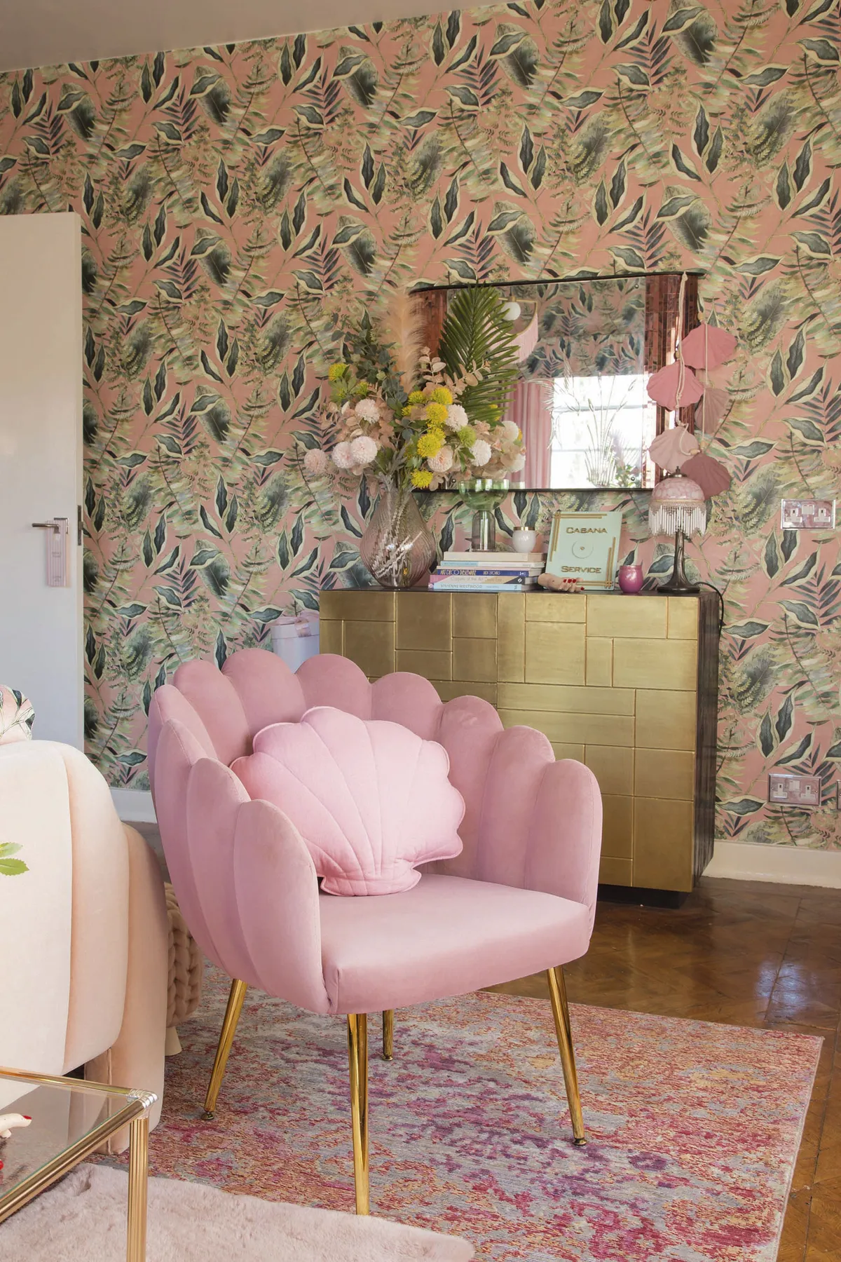 Before its Beverly Hills makeover, the master bedroom, like much of the house, was painted magnolia and had short curtains; Siobhan’s pet hate. She decked it out in pink and botanical prints, and replaced the curtains with extra-long velvet numbers from IKEA