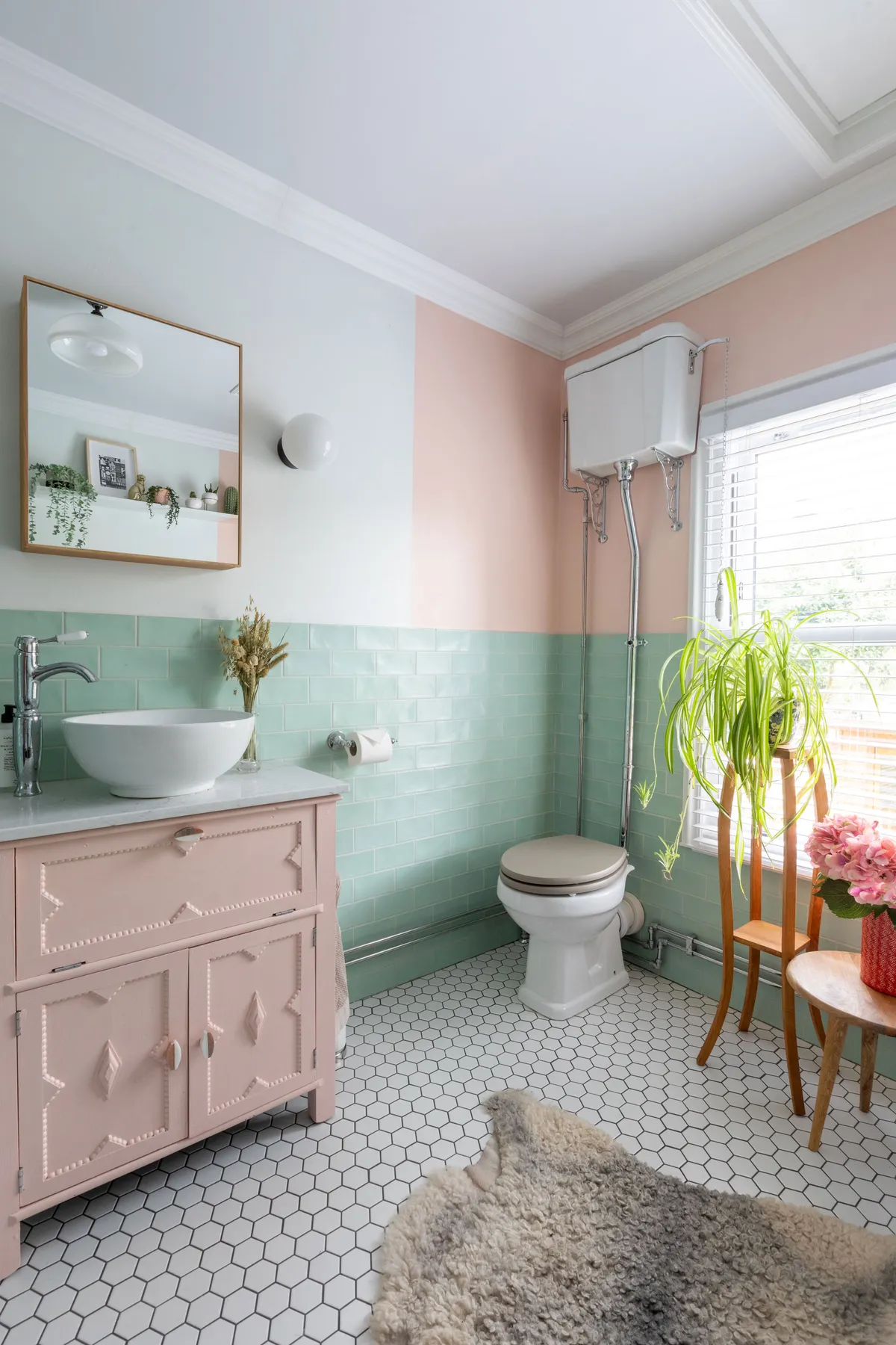 Rather than buying a ready-made sink unit, try a budget-friendly, DIY solution. Carey made hers from an old cupboard and it’s now the centrepiece of her vintage-inspired scheme