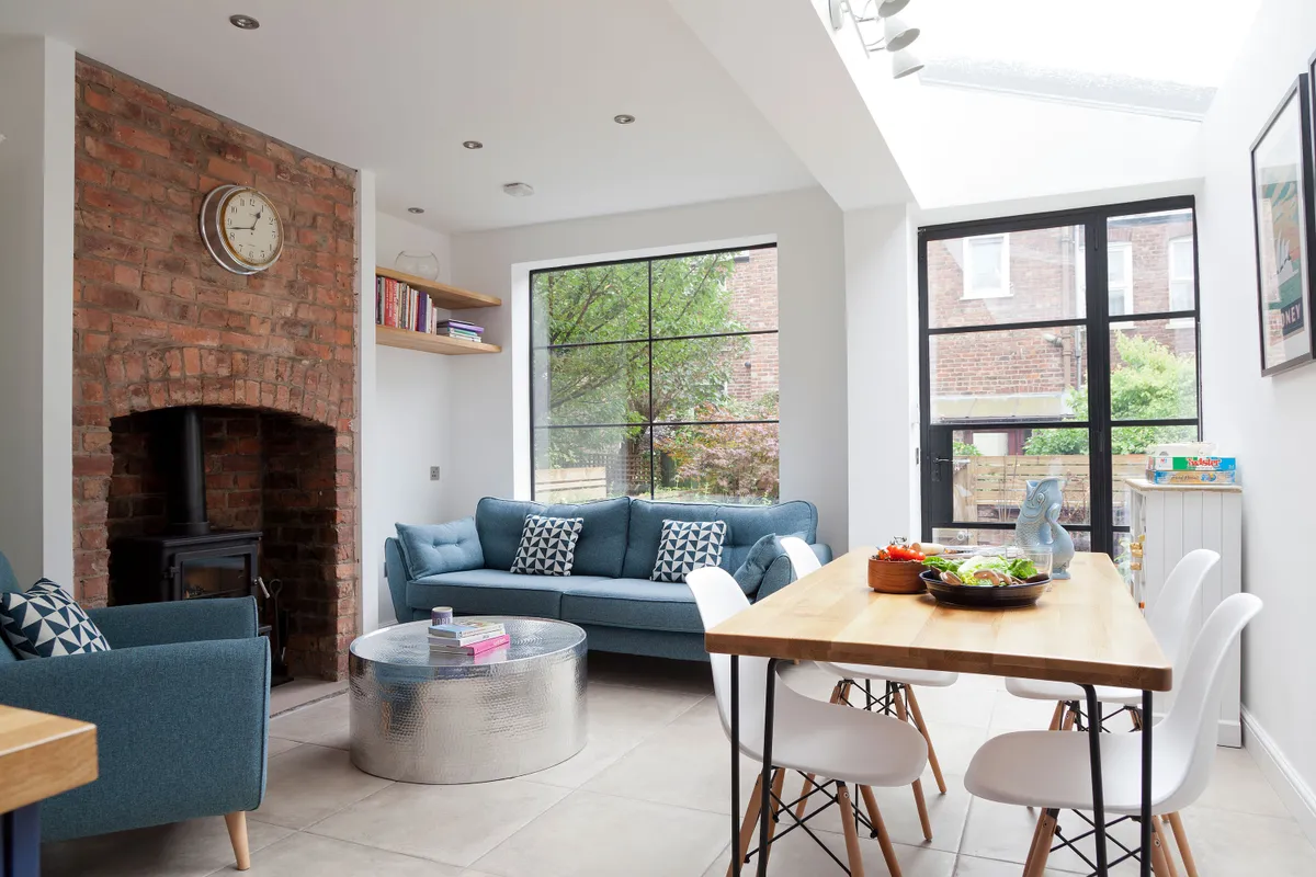 Meriel loves pared-back design, so chose steel-framed Crittall windows and doors that are functional too, flooding the extension with sunlight