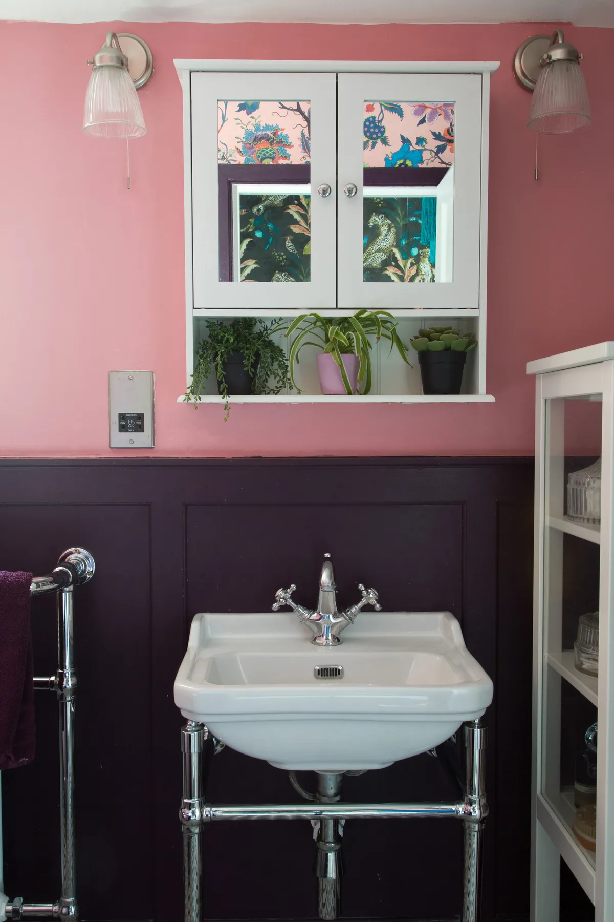 Kate’s renovated bathroom suits her home’s period charm. ‘We rebuilt the space and gave it a modern Victorian look with monochrome tiles and pink trim,’ she explains