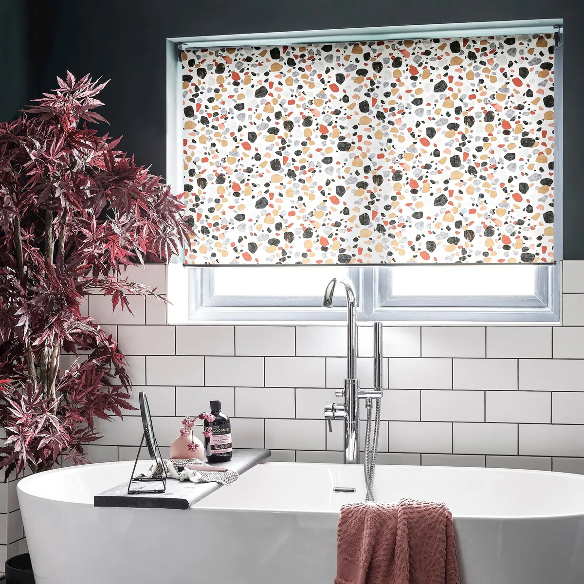 This roller blind, in Hillarys' Lucca Brick print, costs just £92 with measuring and fitting included