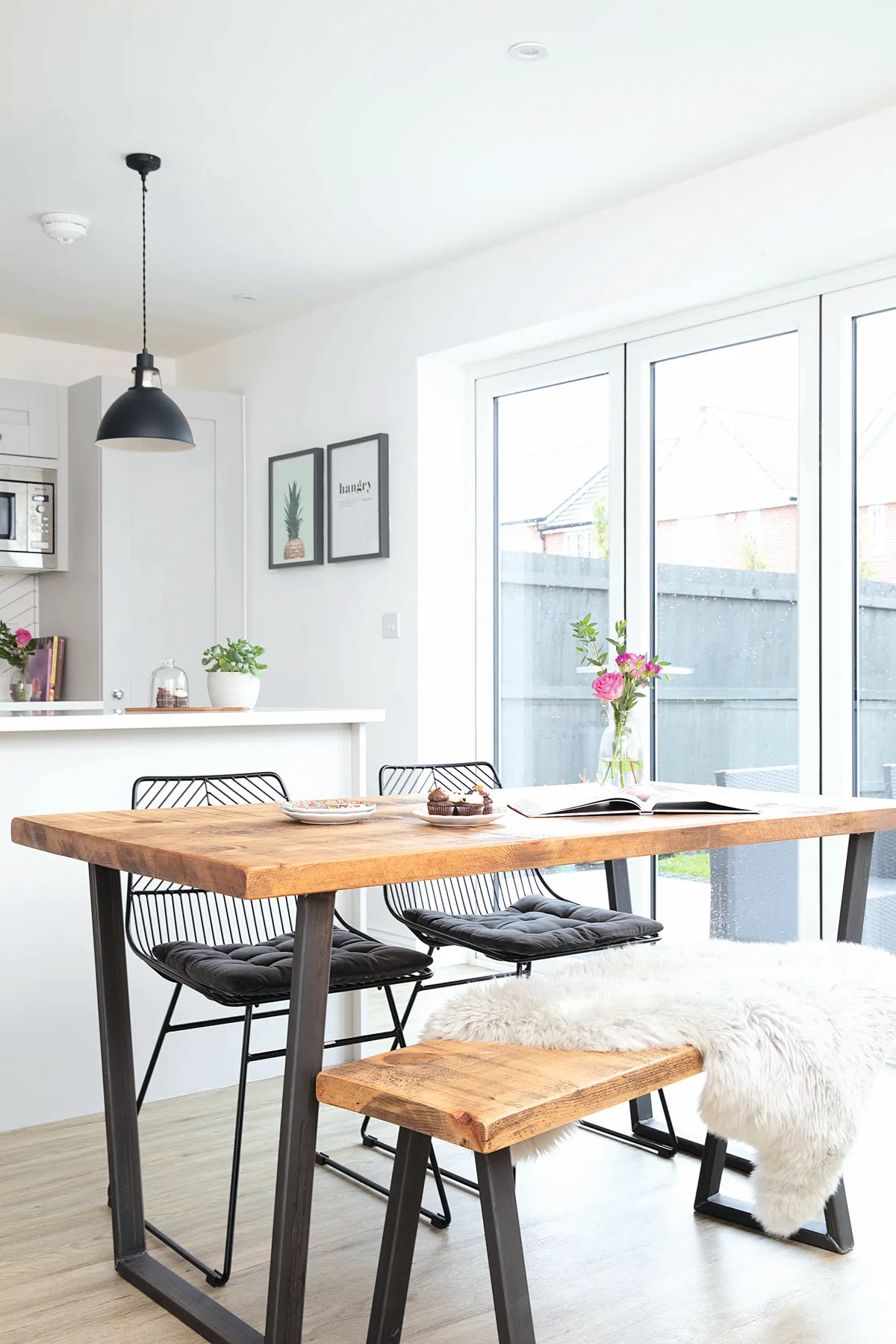 ‘I’d describe my style as boho Scandi industrial, so this reclaimed wood dining table and bench from Storm Interiors in Nottingham fits in well. The Siena dining chairs from Dunelm were a bargain at £129 for the pair’