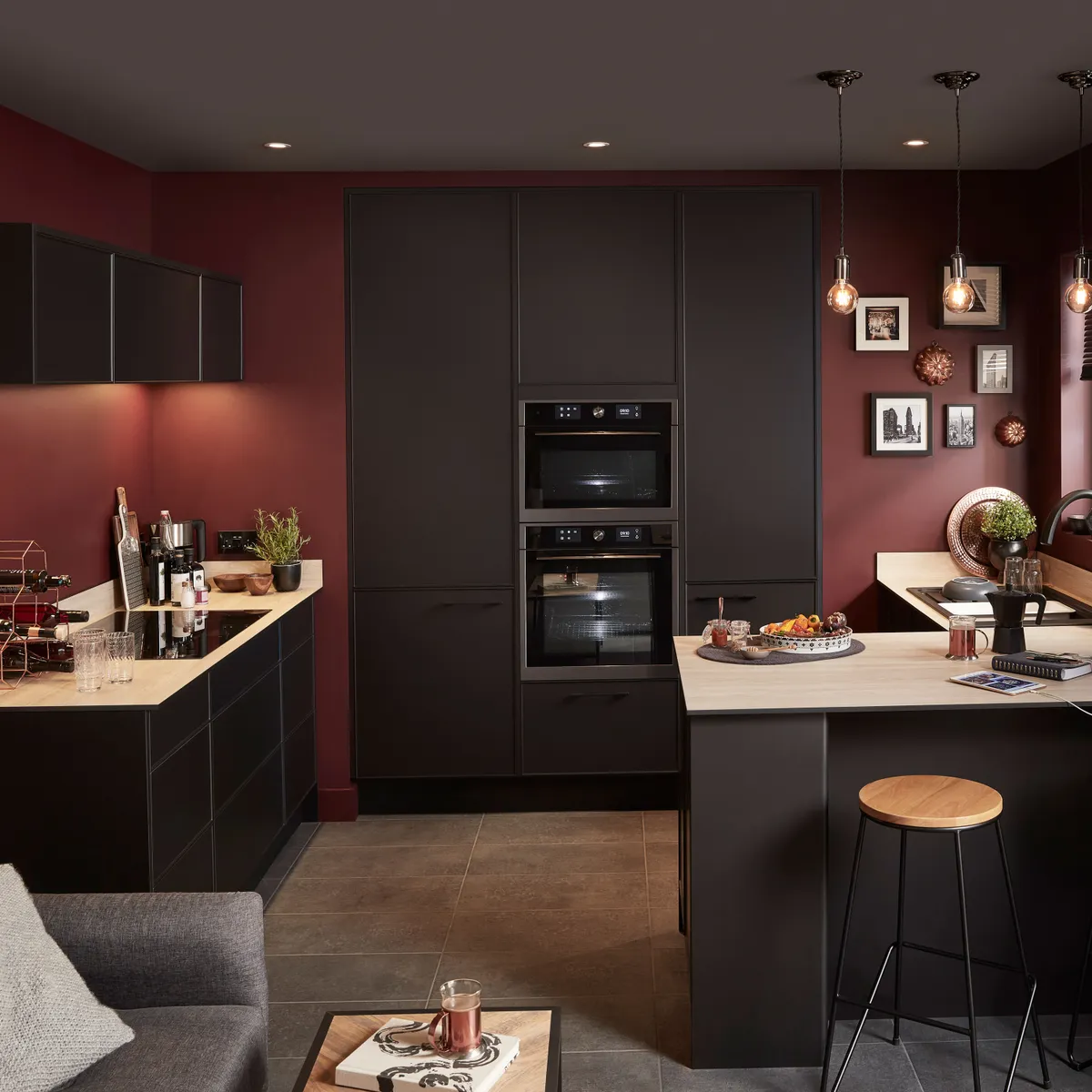 Pasilia matt carbon thin frame kitchen, from £1,298 for an eight-unit kitchen, B&Q