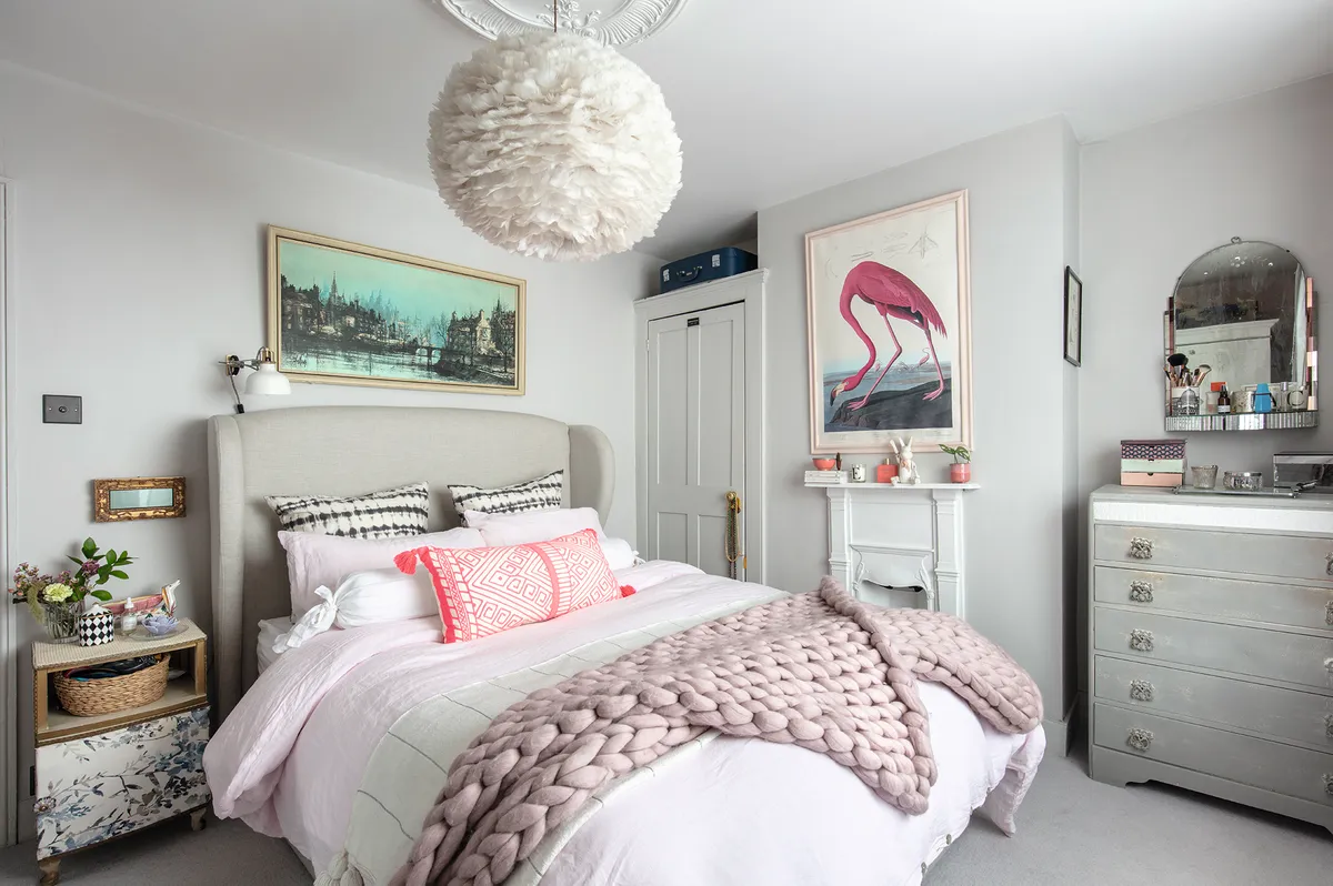 The bedroom is next on Maxine’s to-do list. Her ottoman-style bed from Button & Sprung is dressed in fresh linen sheets from scooms