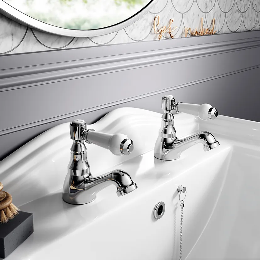 Cherwell hot and cold basin taps in chrome finish, £34.99 for the pair, Bathroom Mountain