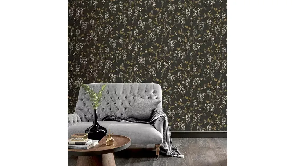 Arthouse Wisteria Floral Black & Gold Wallpaper
