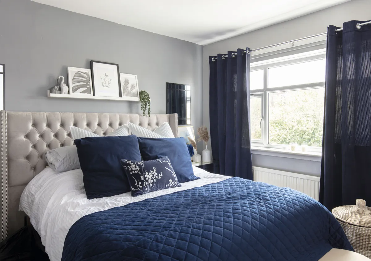 Alimah has slowly transformed her bedroom into a chic sanctuary. ‘I replaced the old headboard with a button-back velvet one from eBay,’ explains Alimah. ‘It helped create the calm environment that we needed as new parents’