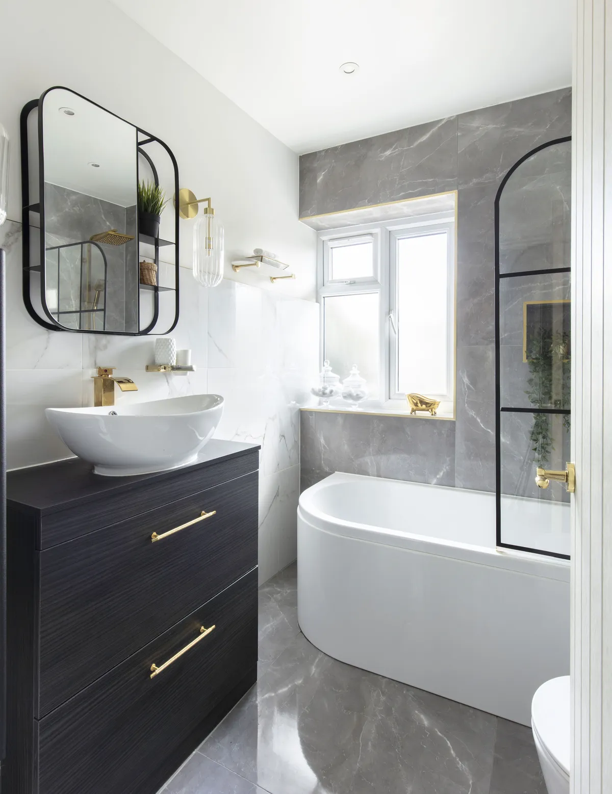 Making the most of the space, Alimah selected a white and grey palette for an airy feel, and chose a streamlined suite. ‘It was all very disjointed with too much stuff in a small space,’ she says. ‘I designed our new-look bathroom to have a luxury finish’