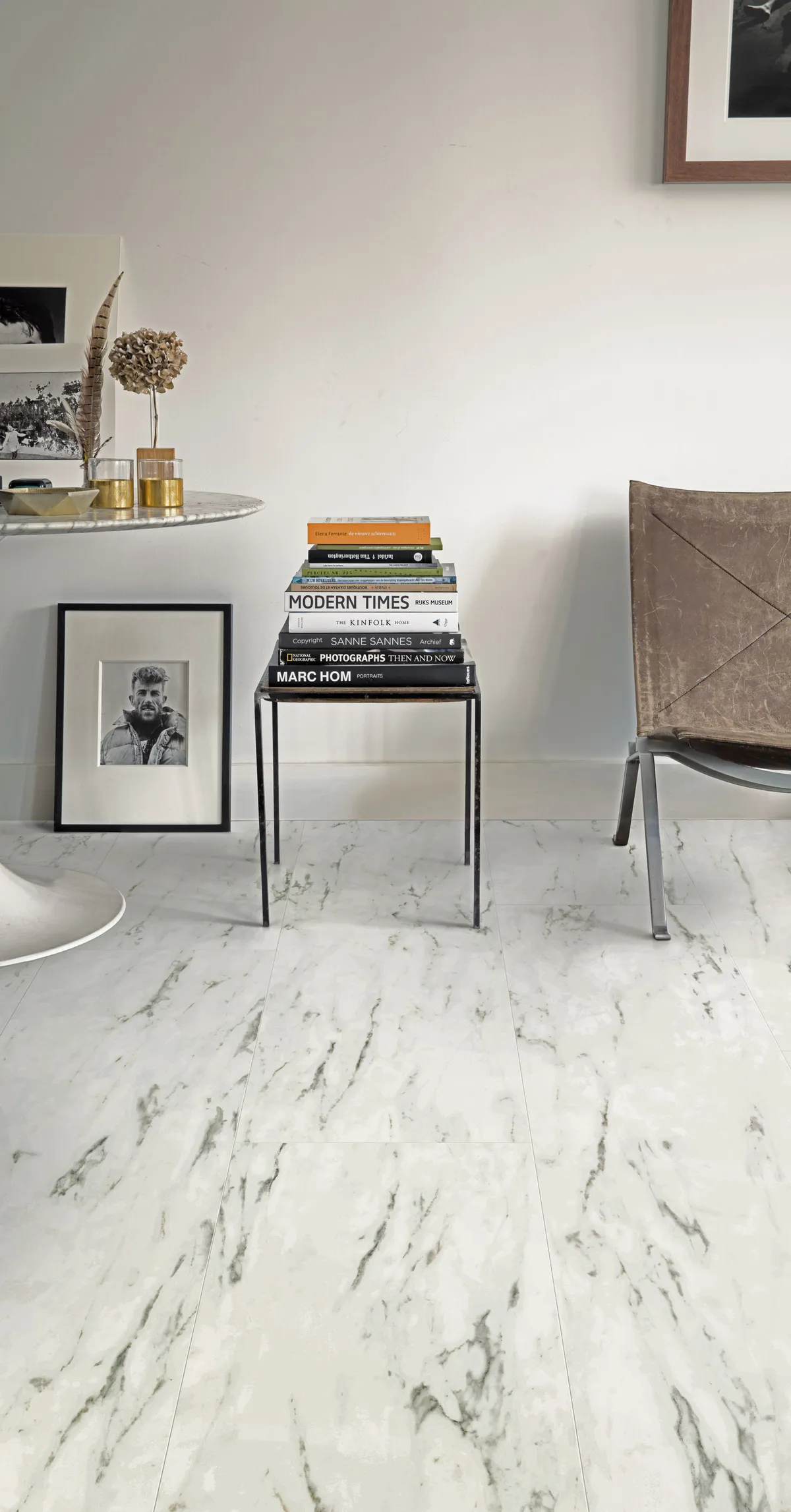 Marble Carrara White laminate flooring, from £33.49 per sq m, Ambient Click Collection, Quick-Step