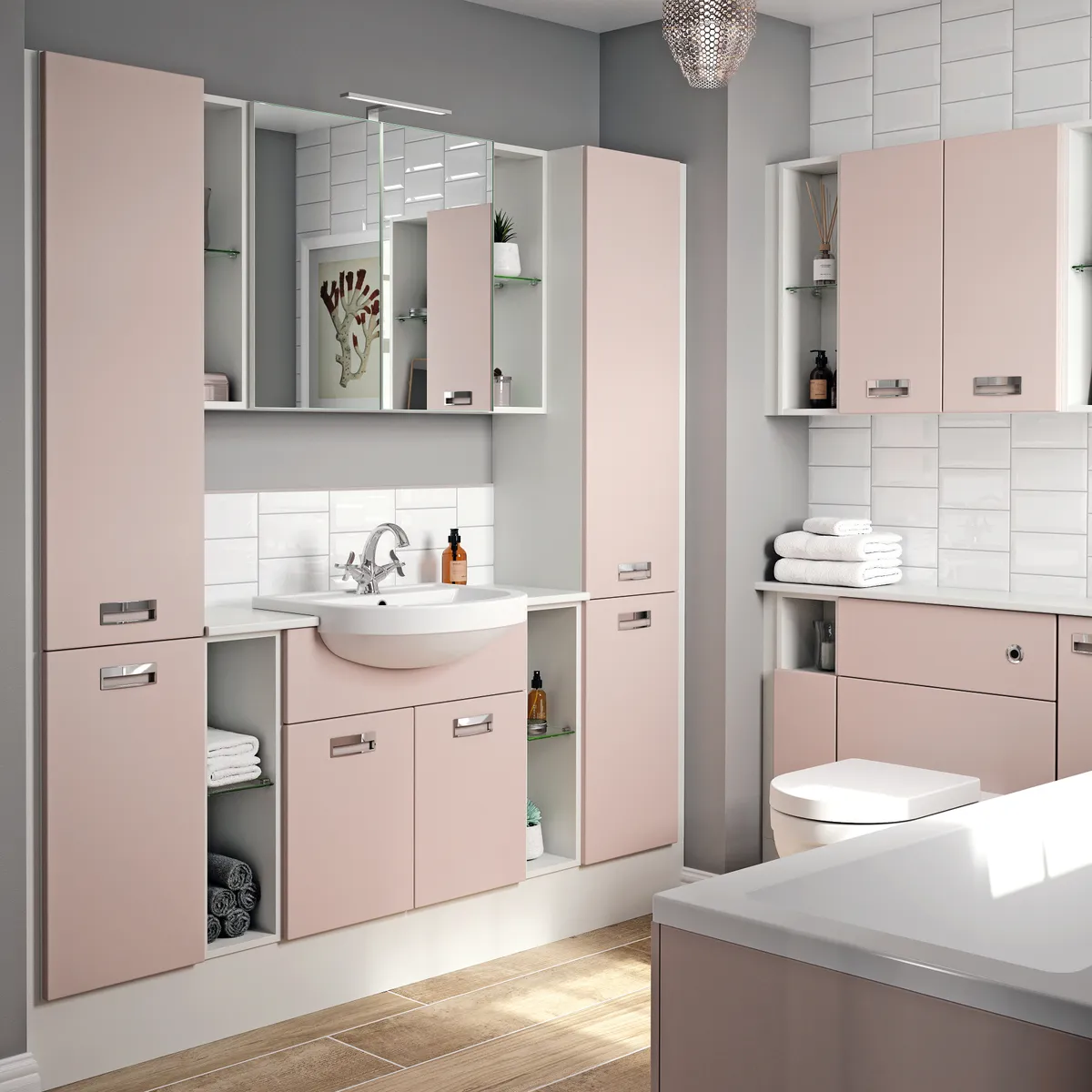 Bella bathroom units in Blush, from £225, Original Fitted range, Utopia