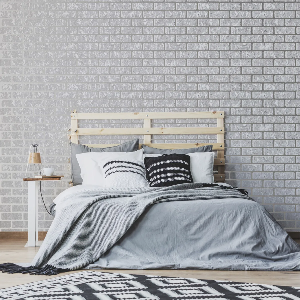 Superfresco Milan Grey Brick Silver-effect smooth wallpaper, £16 per roll, B&Q