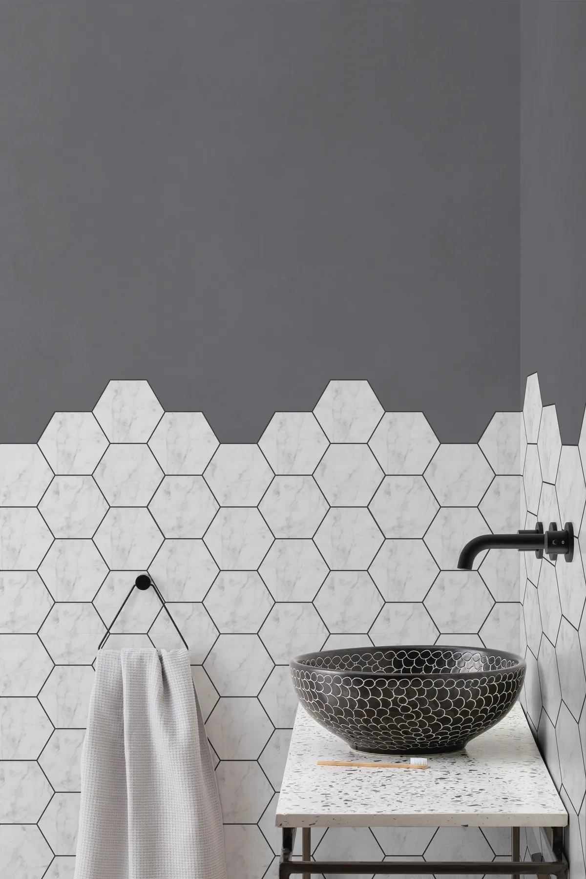 Stack tile-effect geometric wallpaper, £37 per sq m, Hovia