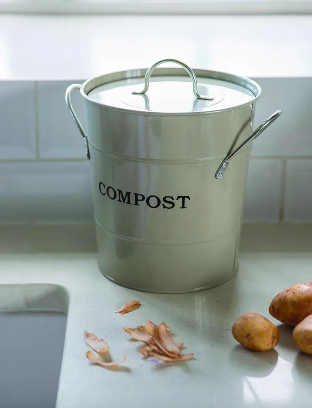 Garden Trading’s 3.5L compost bucket in Clay finish, £20, is a practical and stylish buy for the kitchen worktop