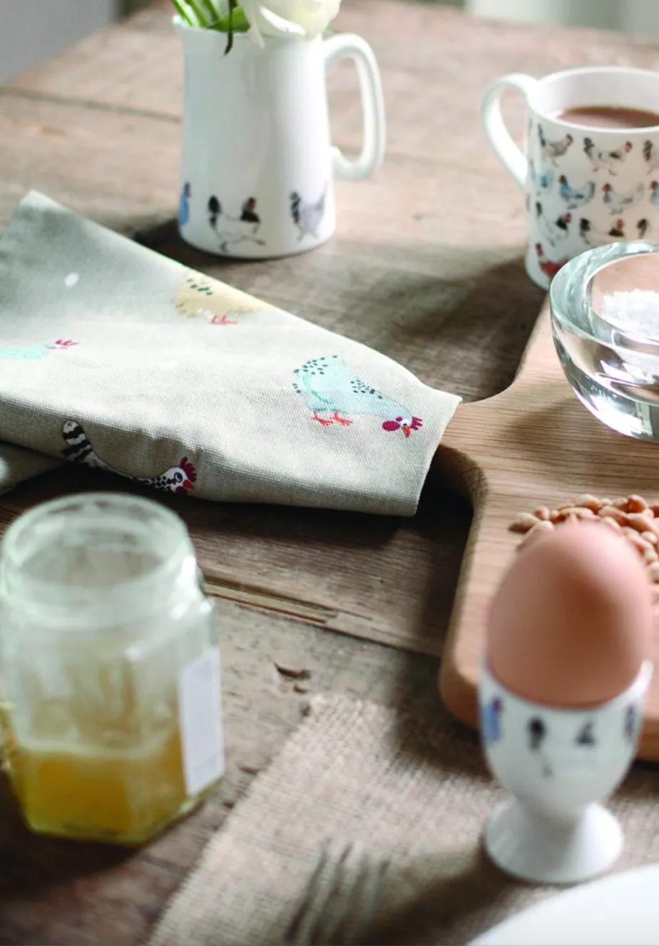 Keeping chickens and bees will mean you’ll have your own eggs and floral honey on tap. Lay a Little Egg tea towel, £9; mini jug, £13; egg cup, £8; mug, £12, all Sophie Allport