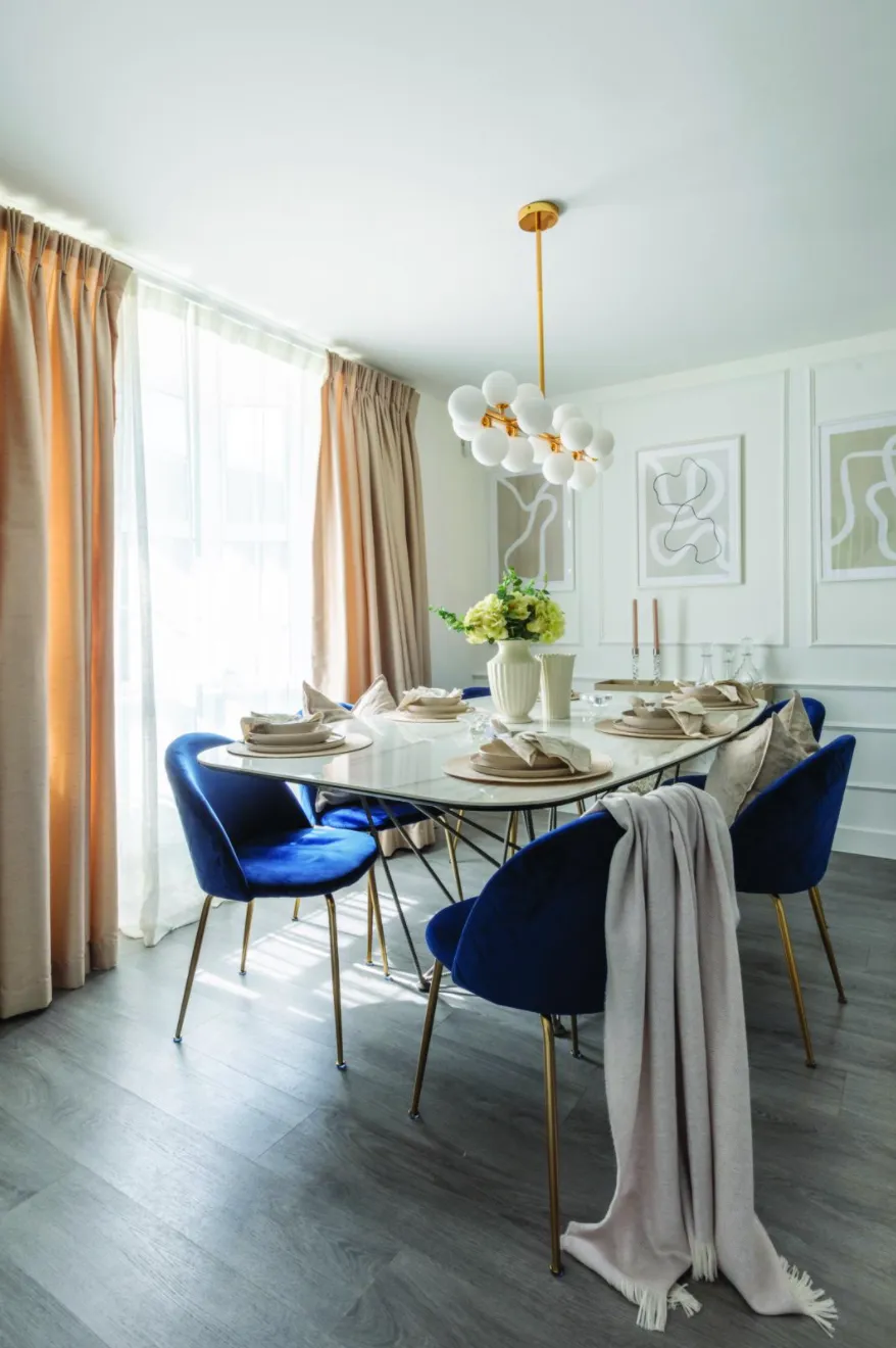 The Gordon Keramik table from Cattelan Italia was a statement buy for Yooni: ‘it’s something we’re going to have for the long-term, so I wanted to buy good quality.’ She’s styled it with budget dinnerware and vases from H&M Home