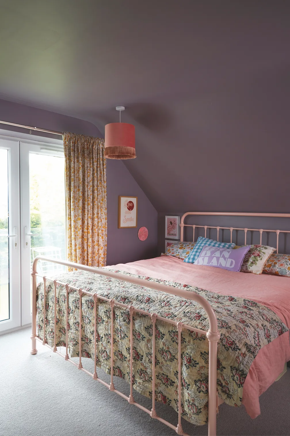 The couple redecorated their bedroom with walls in Farrow & Ball’s Calluna and a pink bed from Feather & Black. ‘I intend to put more pictures up, but I’m enjoying the calming lilac colour,’ Jess says