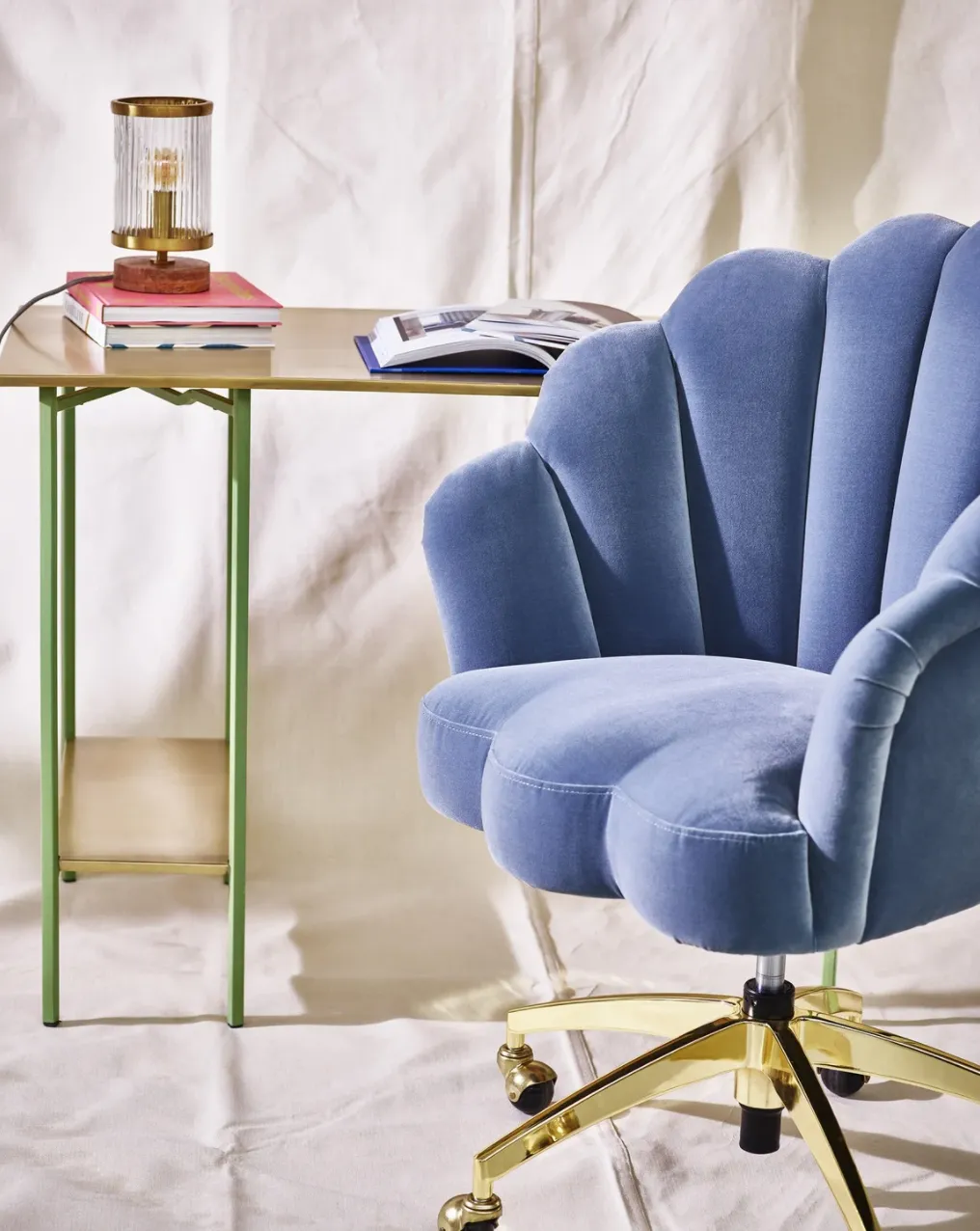 Flora Scalloped Blue Velvet Desk Chair