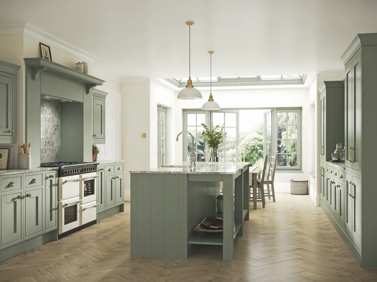  New England kitchen in Atlantic Green, from £7,489, Symphony