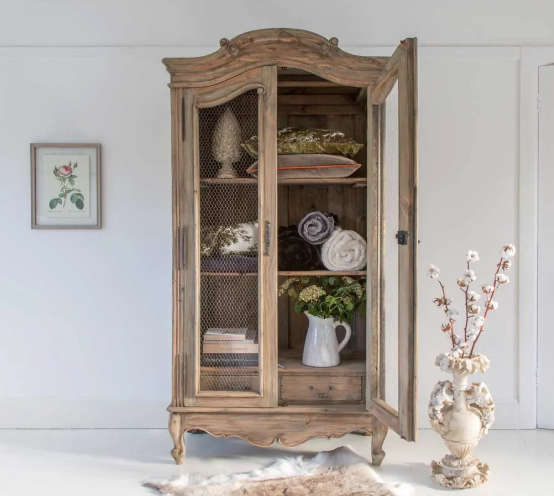 Chateauneuf Rustic Wire Fronted French Armoire, The French Bedroom Company
