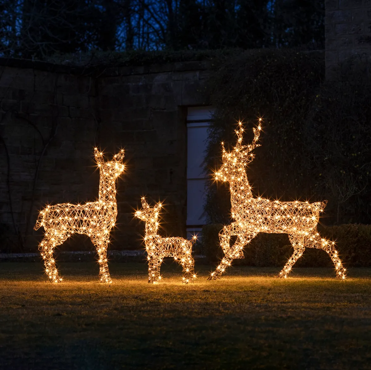 Studley Rattan Light Up Reindeer Family Christmas Figures