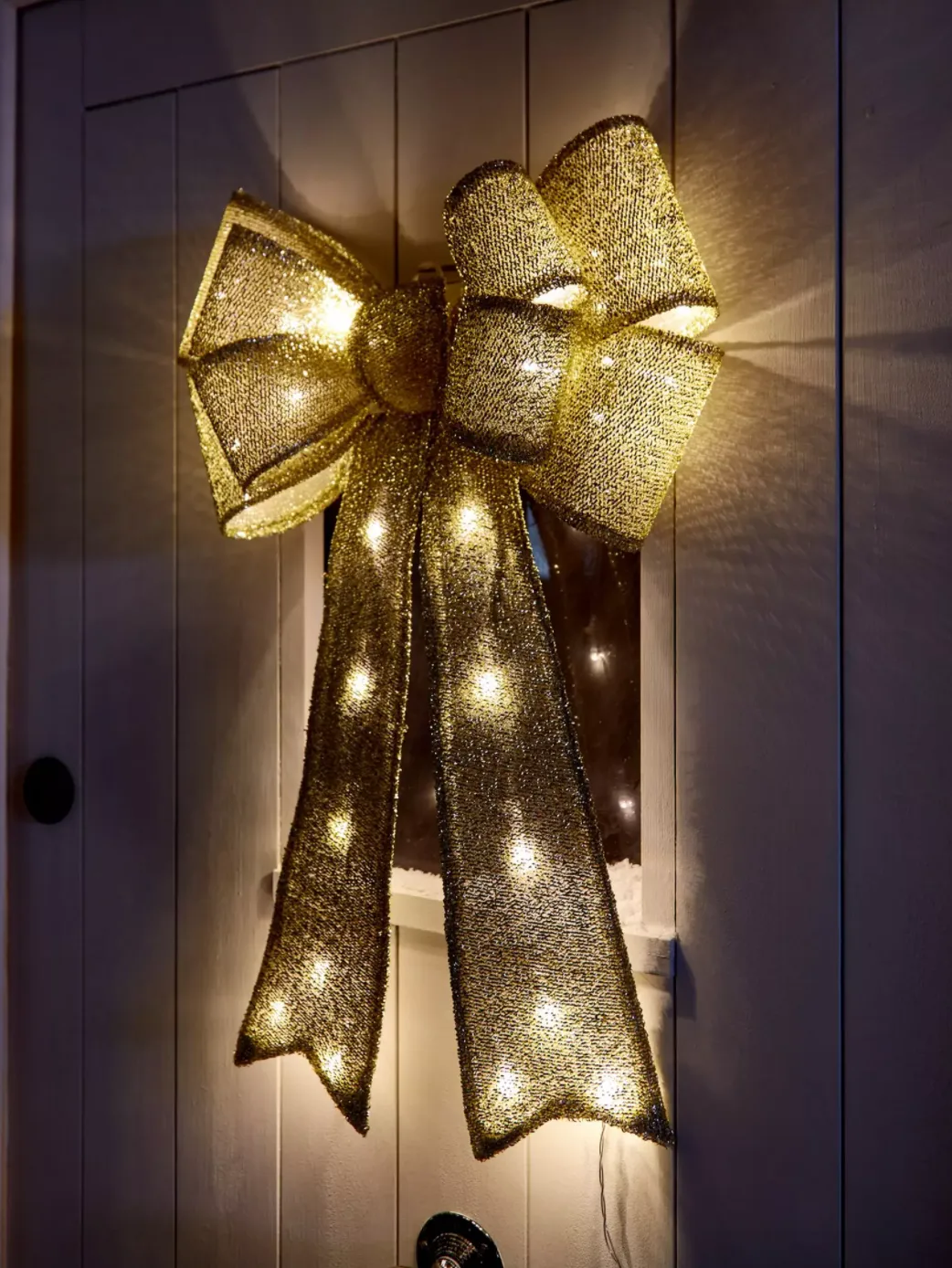  Gold Lit Door Bow Christmas Decoration