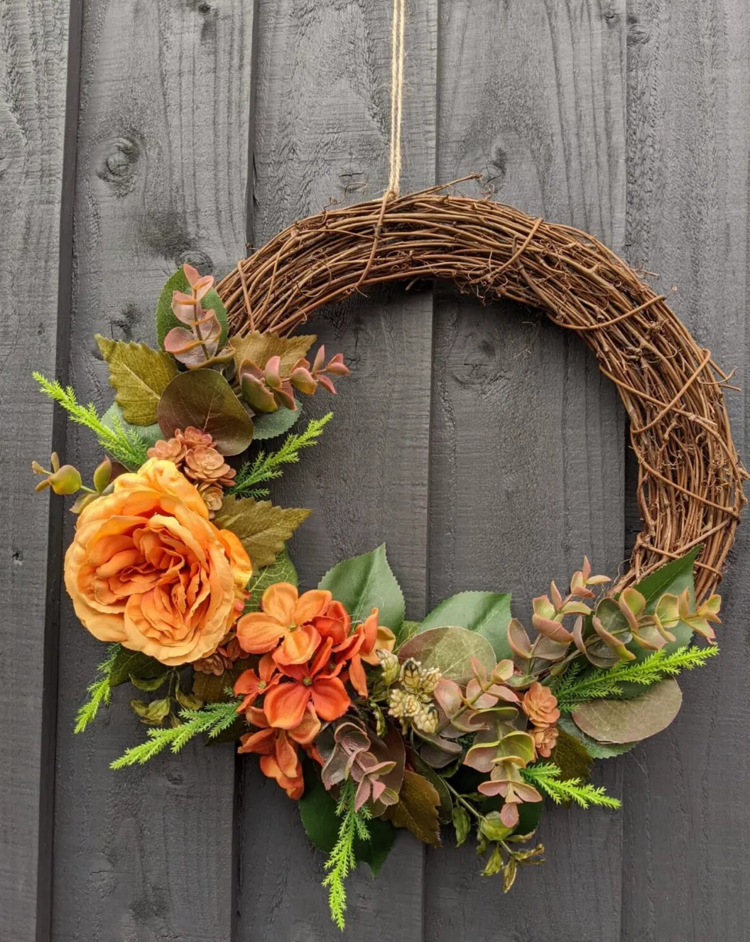 Autumn Wreath with Cabbage Rose and Eucalyptus