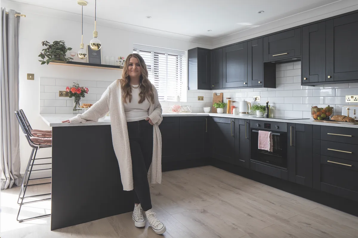 Howden’s Fairford kitchen in Charcoal provided the basis for Becca’s soft-chic scheme. ‘The colour is almost black, which we find relaxing and cosy, whereas a white kitchen would have looked too clinical and bright,’ says Becca