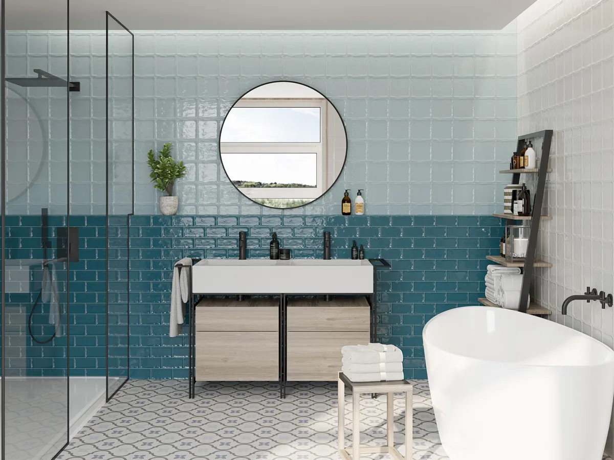 Turner Teal Metro Tiles and Delfos Victorian Style Tiles, Direct Tile Warehouse