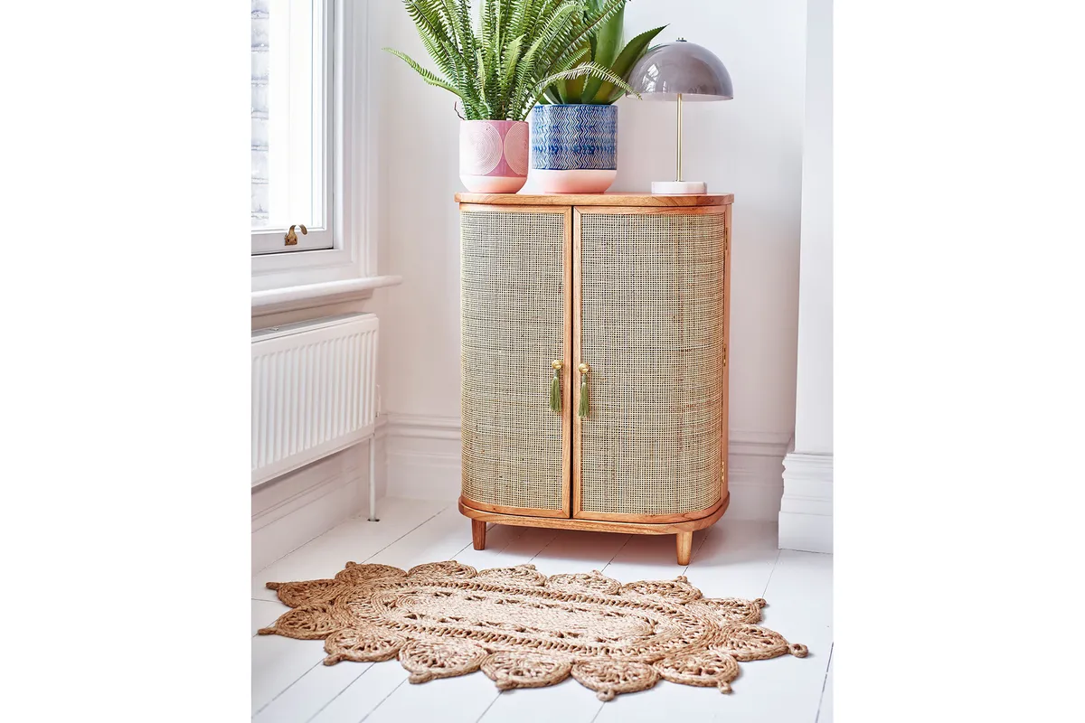 Jute rug and cabinet