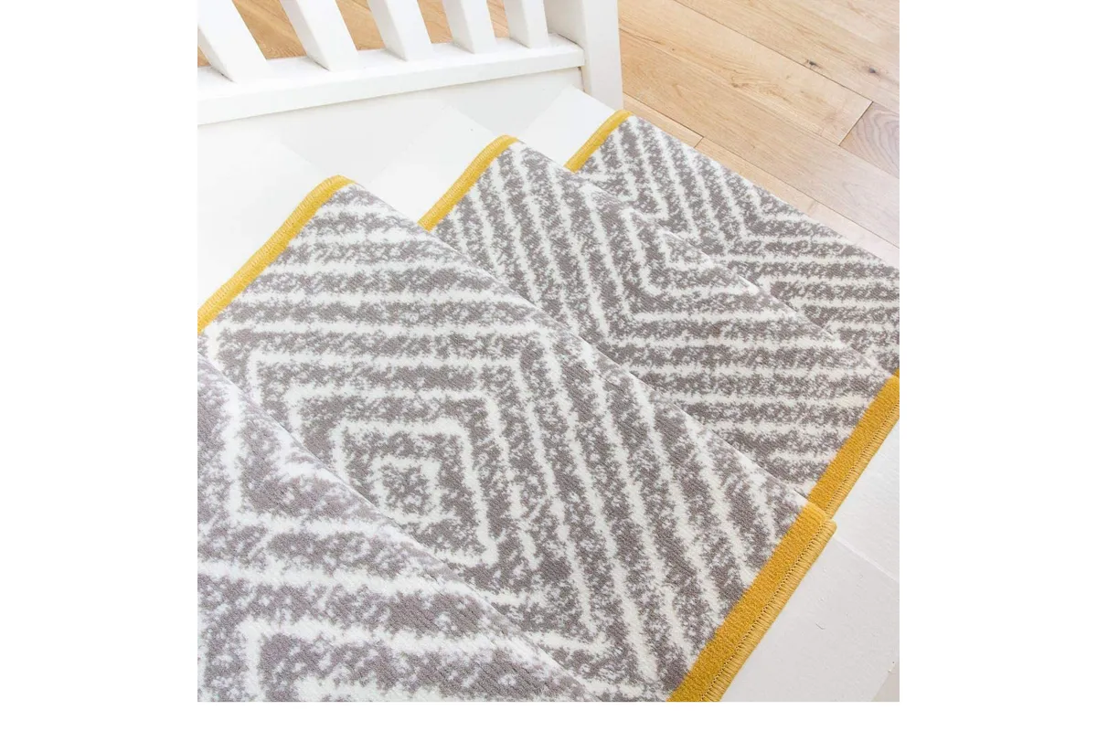 Grey Geometric Stair Carpet