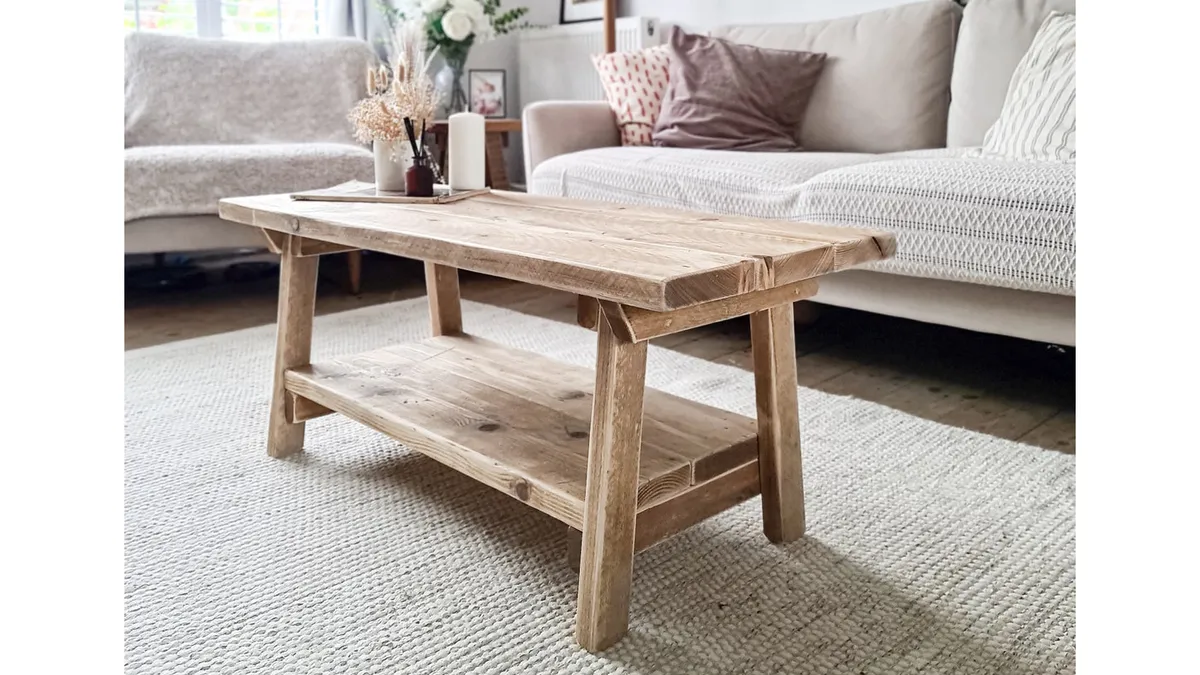 Reclaimed wooden table in a living room