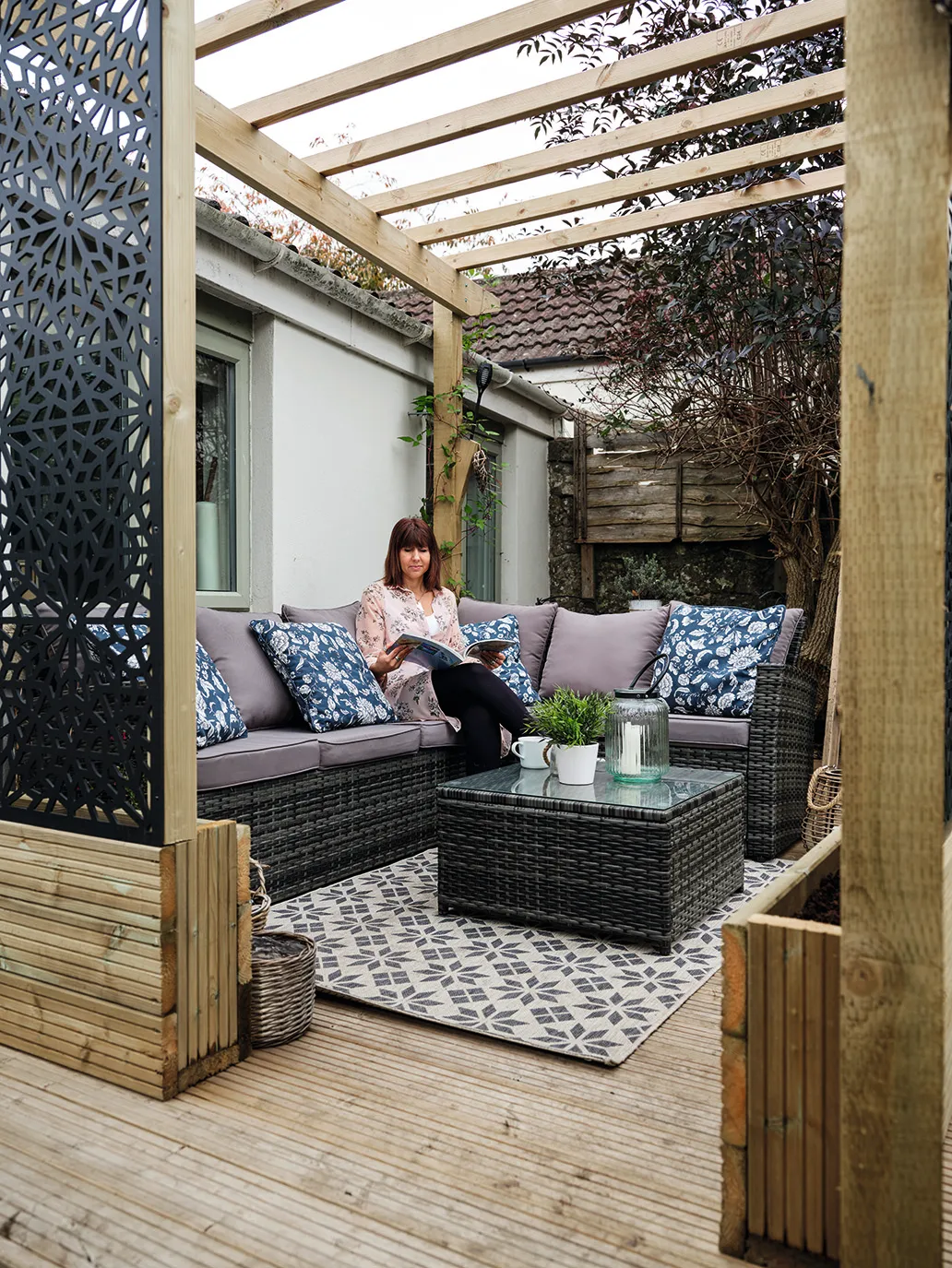 Gary built the decking area from scratch, using leftover decking boards and offcut decorative screens