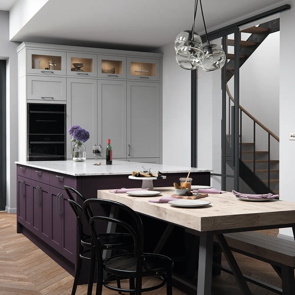 Hardwick kitchen in Mulberry and Light Grey, from £12,000, Sigma 3