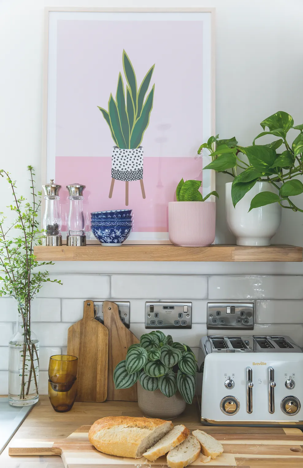Nadia included open shelving in her scheme as well as wall units so she’d have somewhere to display plants and accessories to jazz up her Scandi scheme
