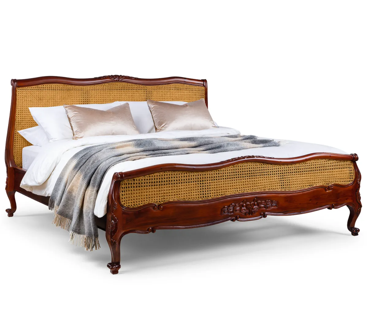 Mid-Mahogany Louis Rattan French Bed