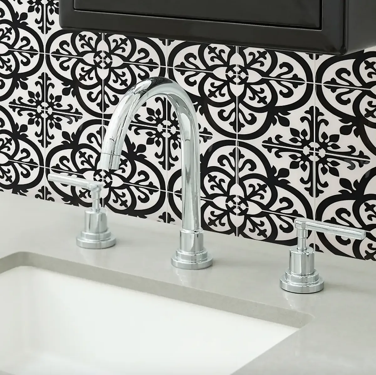 black and white stick on bathroom tiles