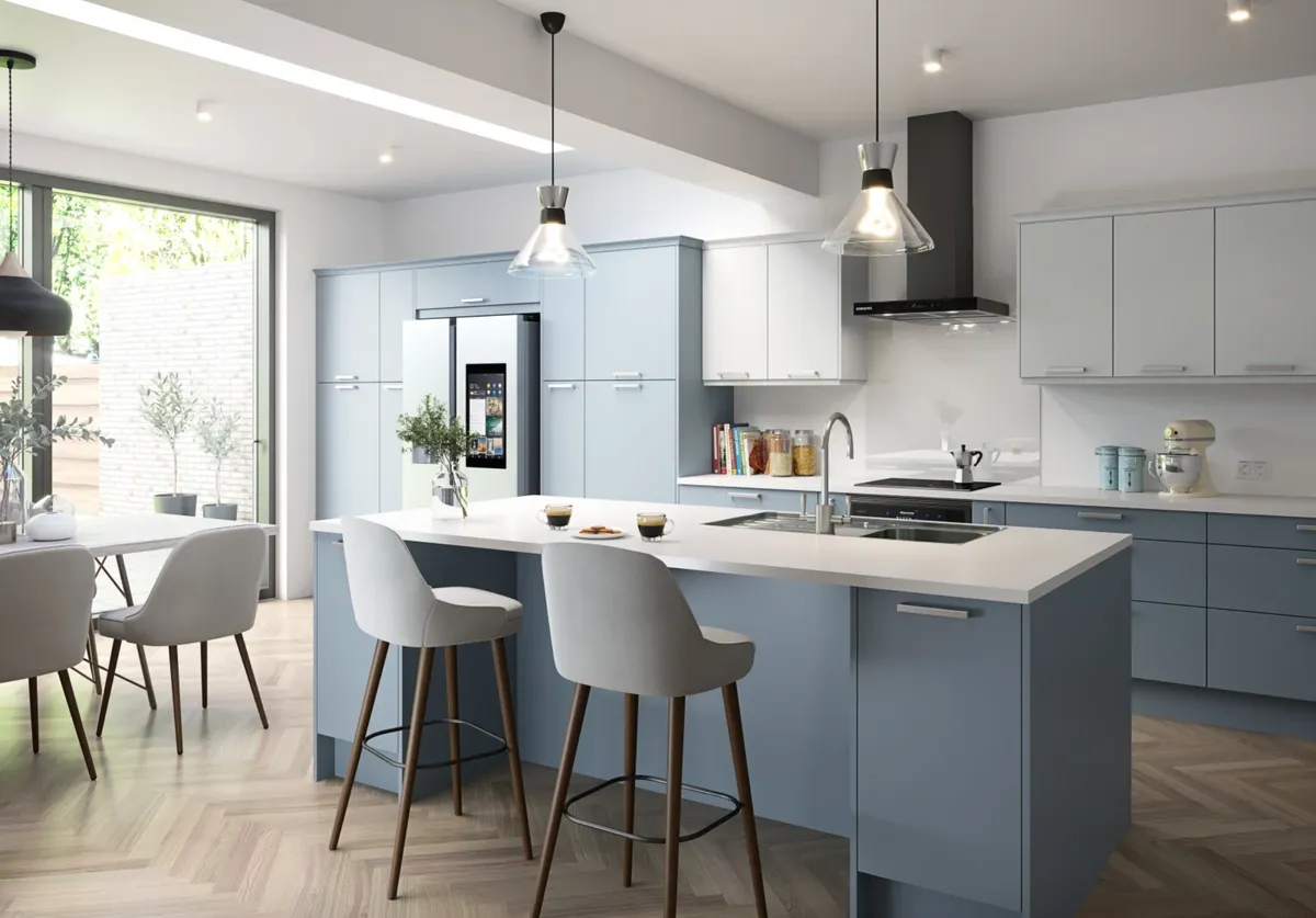 modern blue kitchen cabinet